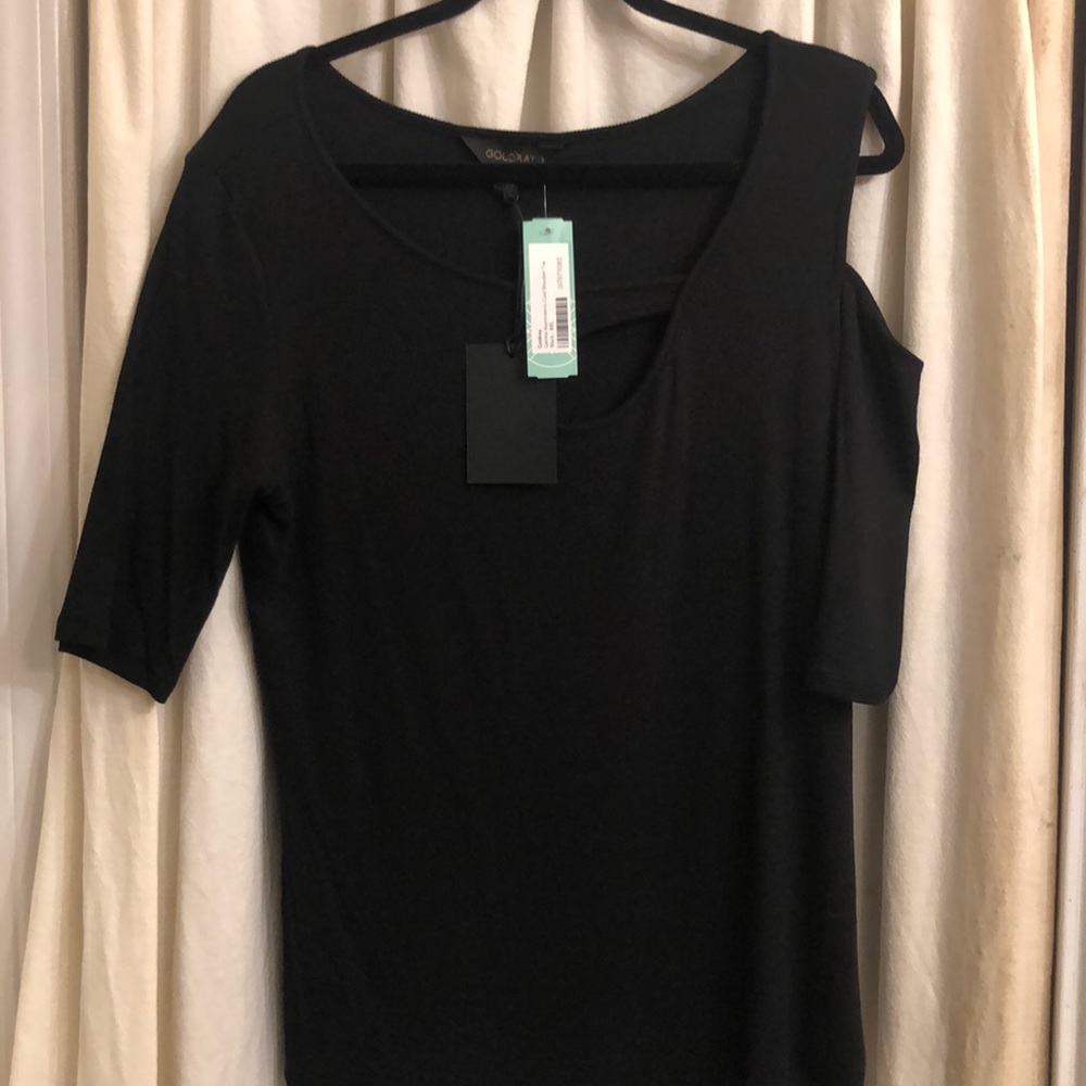 Fun cold shoulder top with peek a boo opening